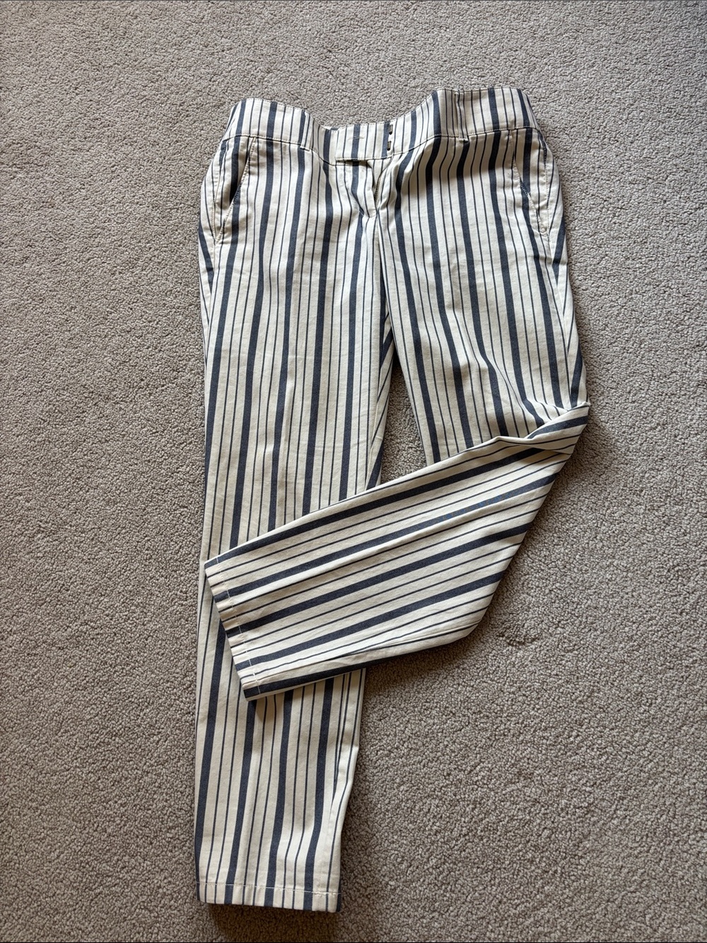 LOFT Women's Striped Chinos in Navy and Cream